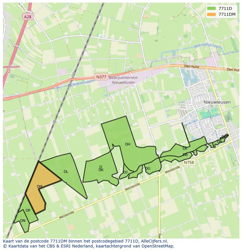 Afbeelding van het postcodegebied 7711 DM op de kaart.