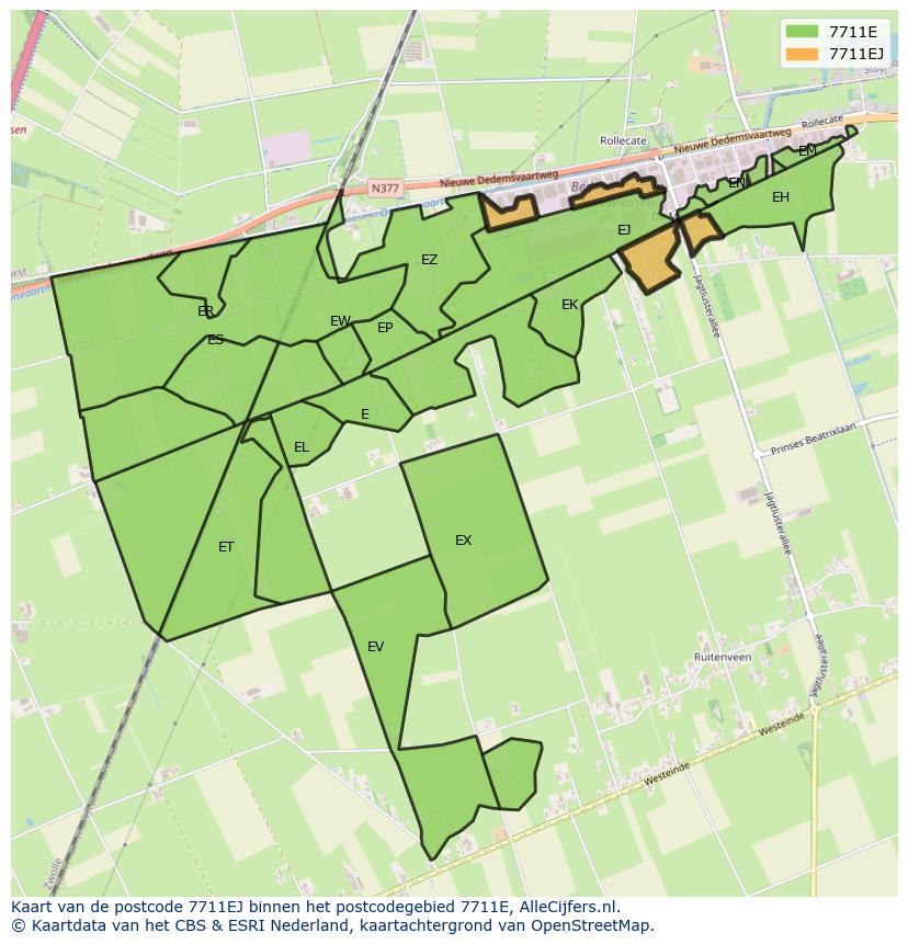 Afbeelding van het postcodegebied 7711 EJ op de kaart.