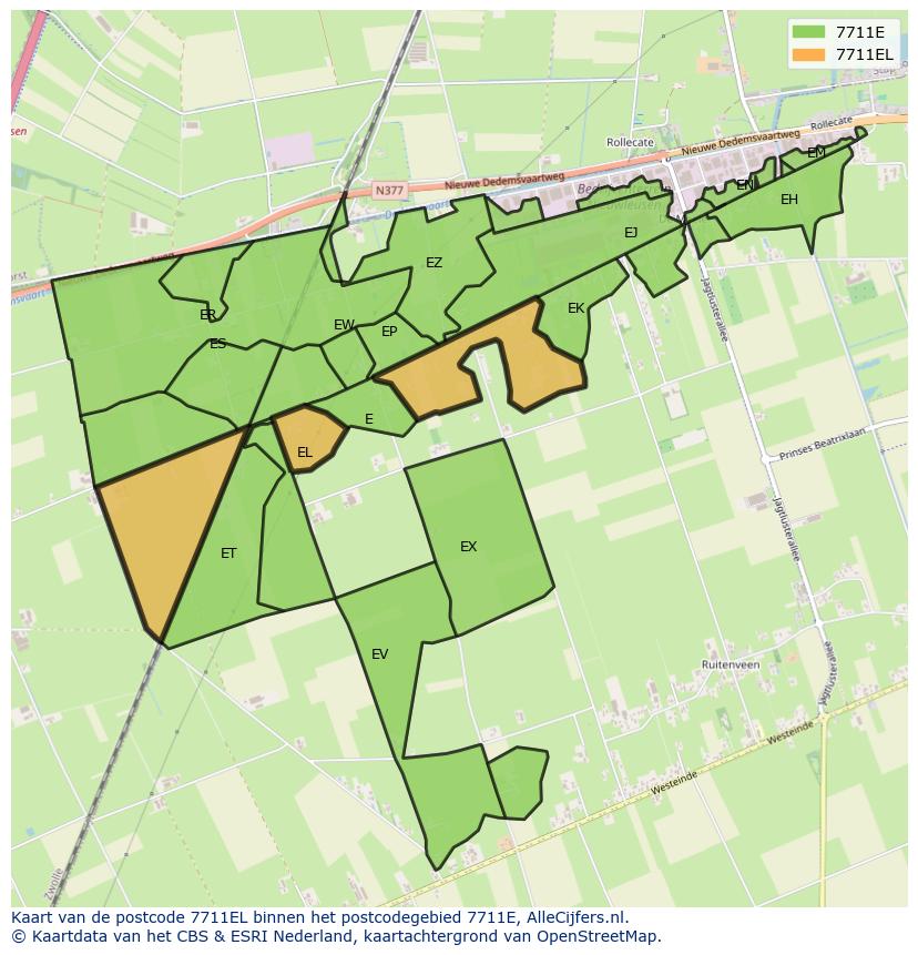 Afbeelding van het postcodegebied 7711 EL op de kaart.