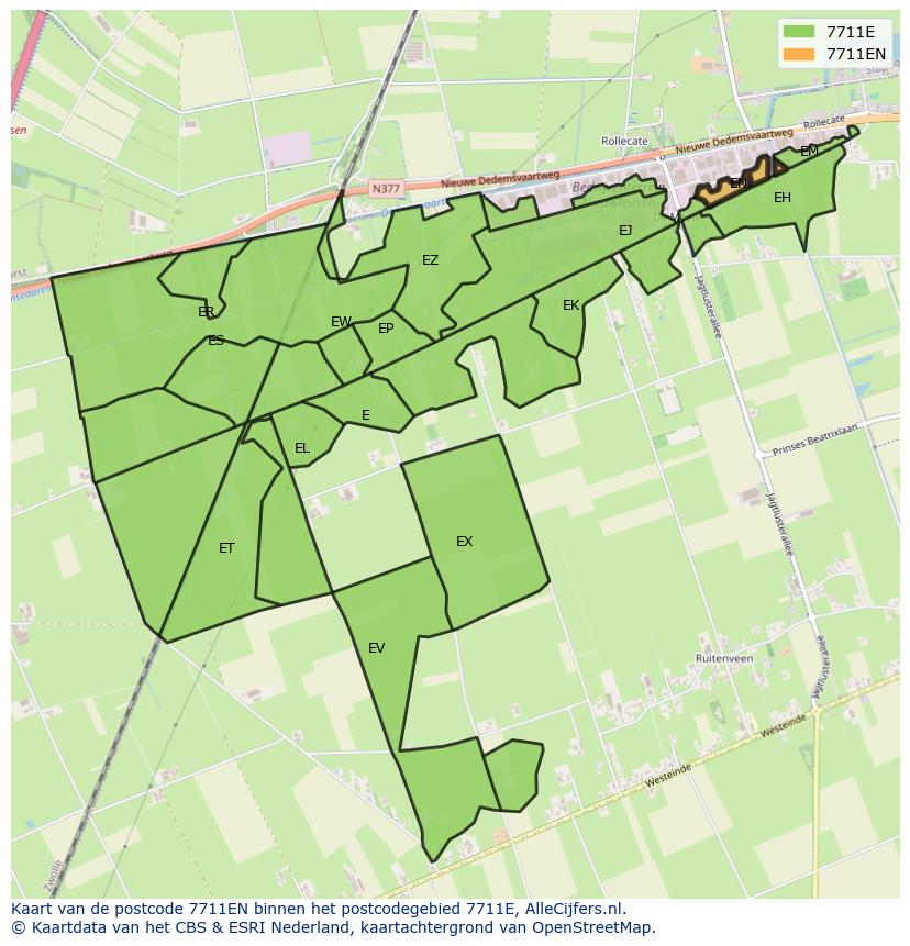 Afbeelding van het postcodegebied 7711 EN op de kaart.