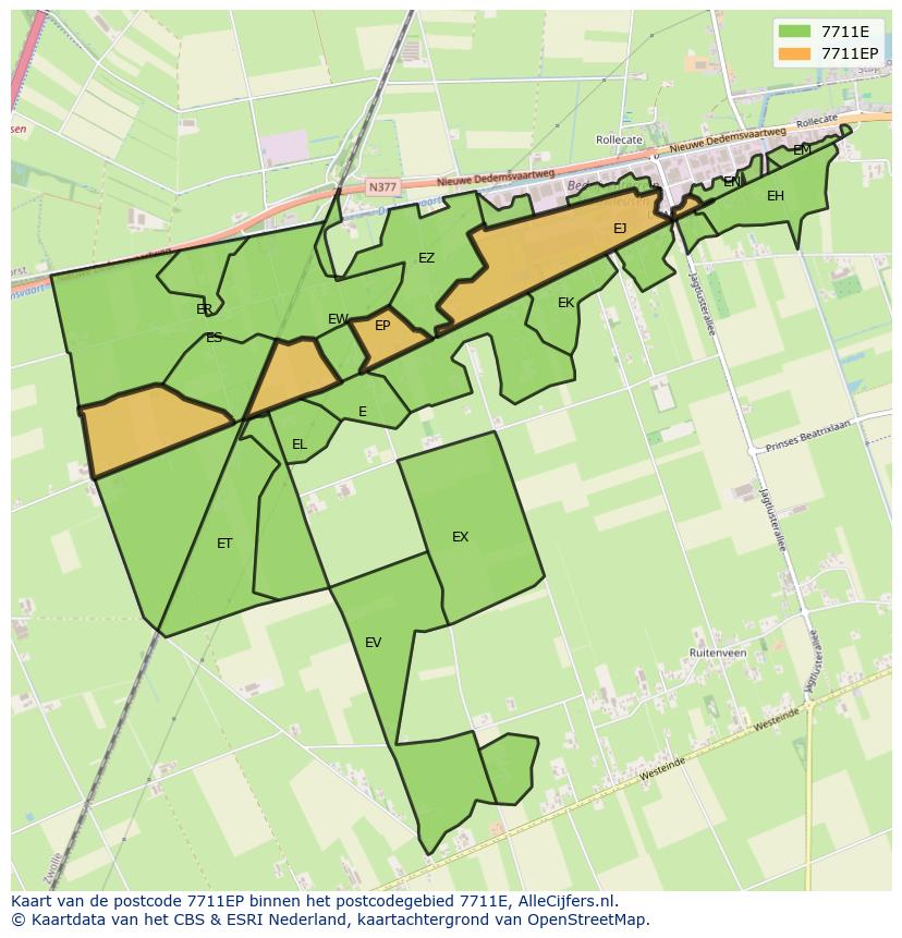 Afbeelding van het postcodegebied 7711 EP op de kaart.