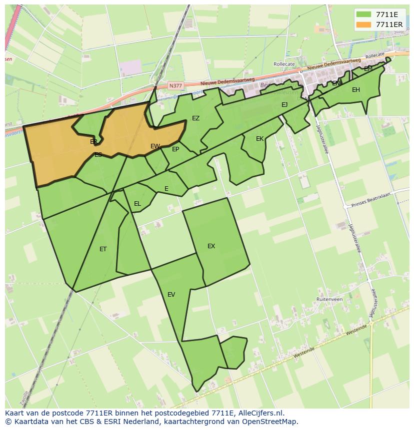 Afbeelding van het postcodegebied 7711 ER op de kaart.