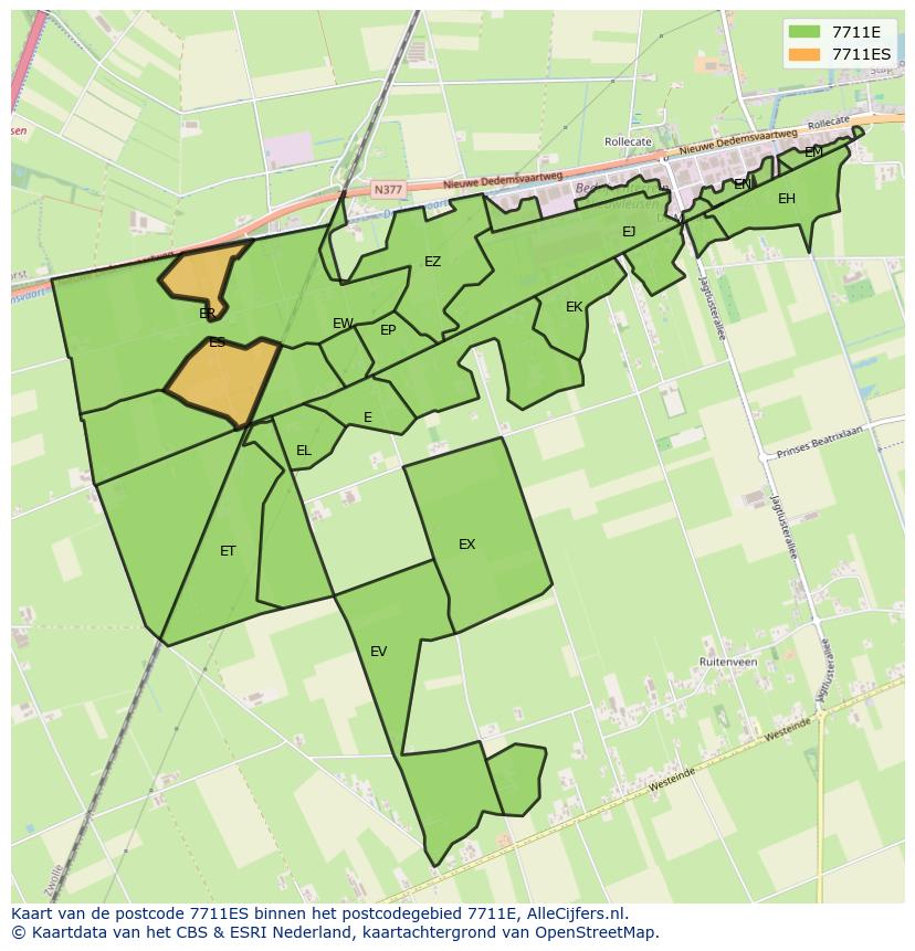 Afbeelding van het postcodegebied 7711 ES op de kaart.