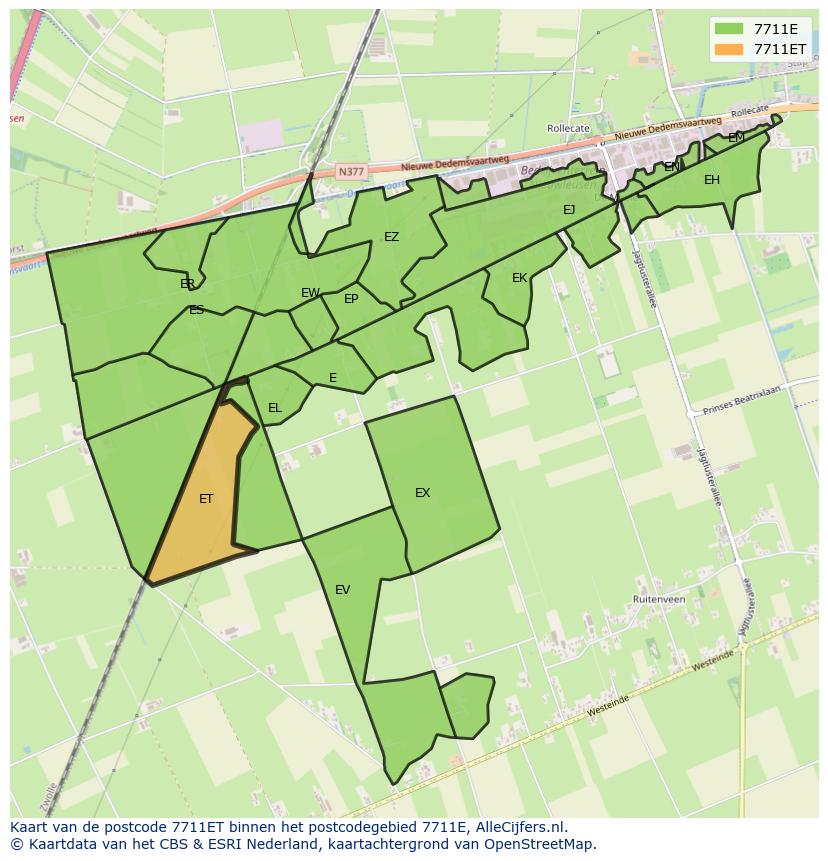 Afbeelding van het postcodegebied 7711 ET op de kaart.