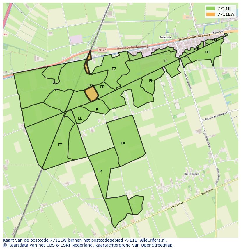 Afbeelding van het postcodegebied 7711 EW op de kaart.