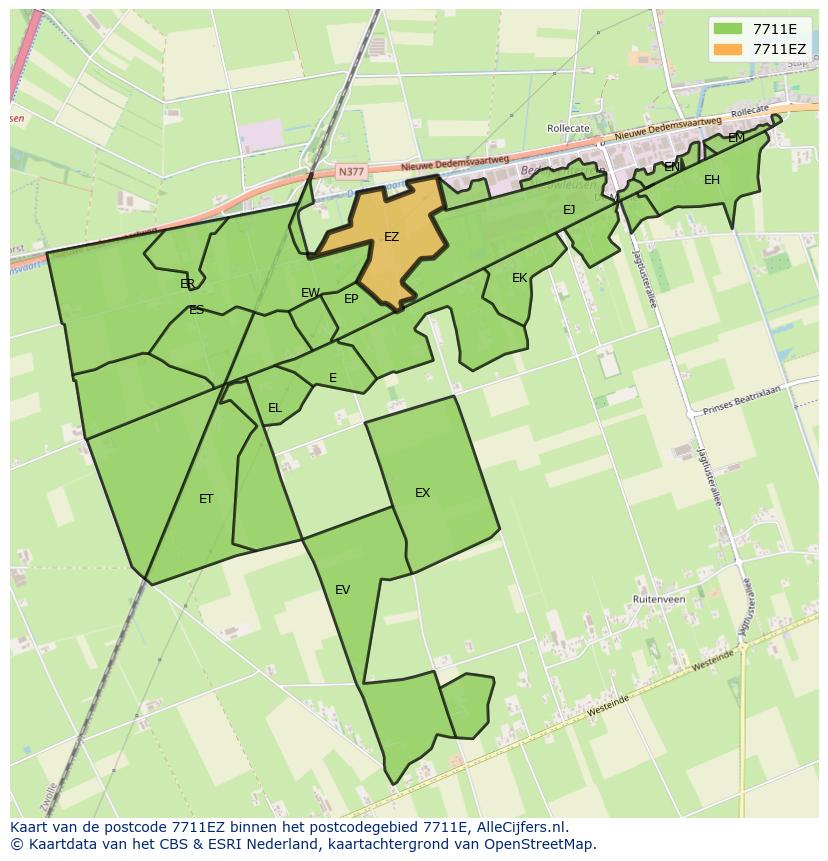 Afbeelding van het postcodegebied 7711 EZ op de kaart.