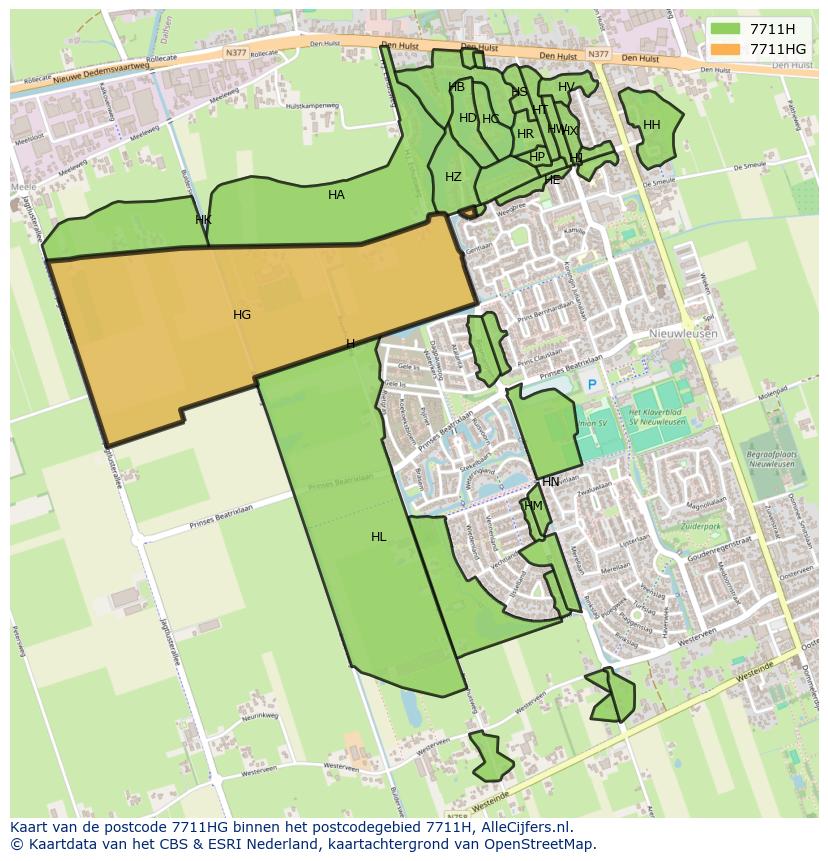 Afbeelding van het postcodegebied 7711 HG op de kaart.