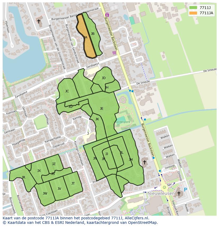 Afbeelding van het postcodegebied 7711 JA op de kaart.
