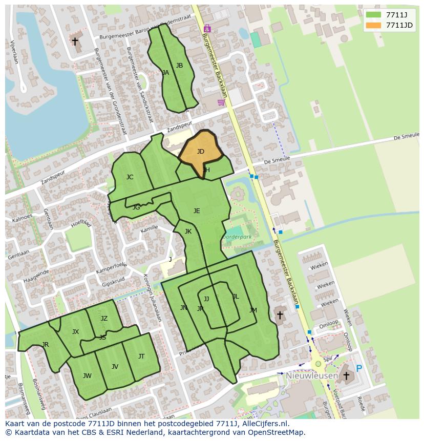 Afbeelding van het postcodegebied 7711 JD op de kaart.