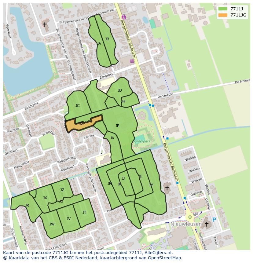 Afbeelding van het postcodegebied 7711 JG op de kaart.