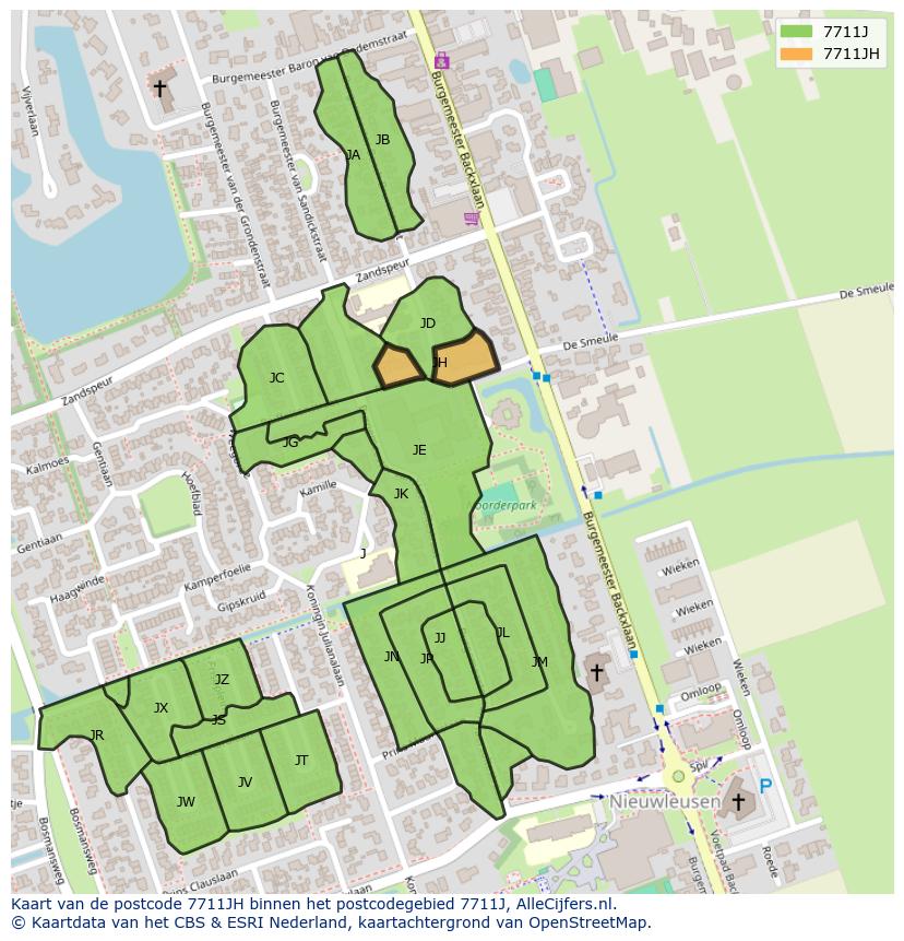 Afbeelding van het postcodegebied 7711 JH op de kaart.