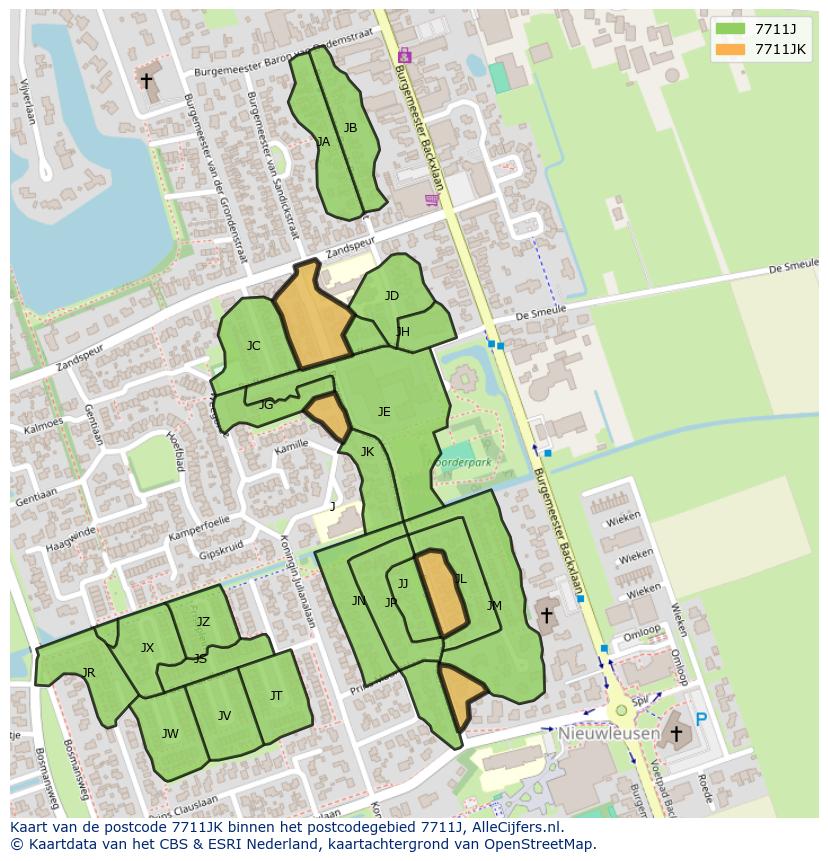 Afbeelding van het postcodegebied 7711 JK op de kaart.