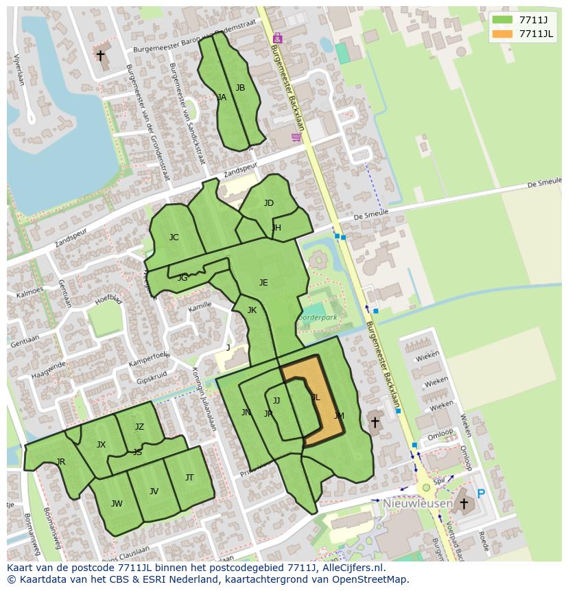 Afbeelding van het postcodegebied 7711 JL op de kaart.