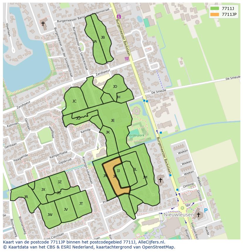 Afbeelding van het postcodegebied 7711 JP op de kaart.