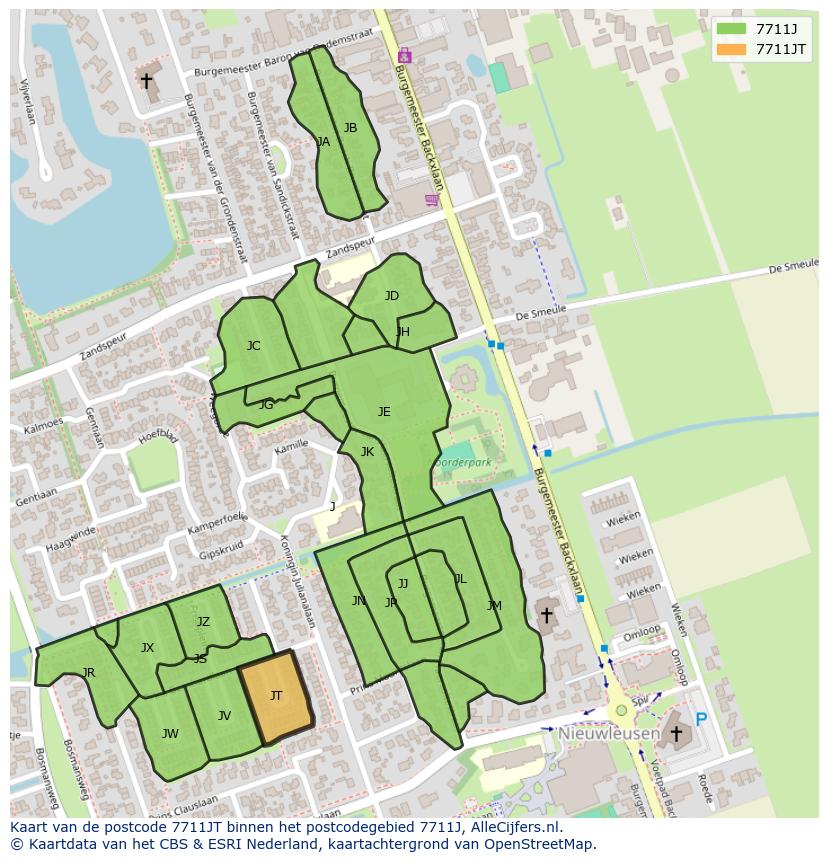 Afbeelding van het postcodegebied 7711 JT op de kaart.