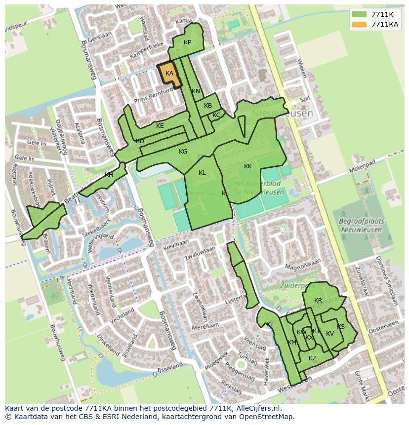 Afbeelding van het postcodegebied 7711 KA op de kaart.