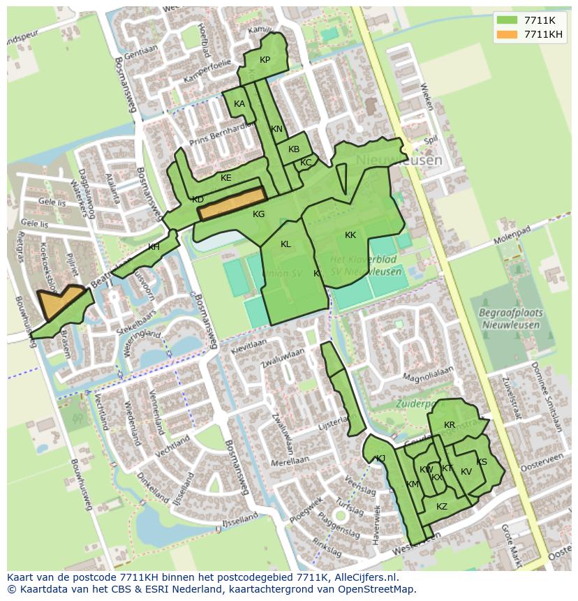 Afbeelding van het postcodegebied 7711 KH op de kaart.