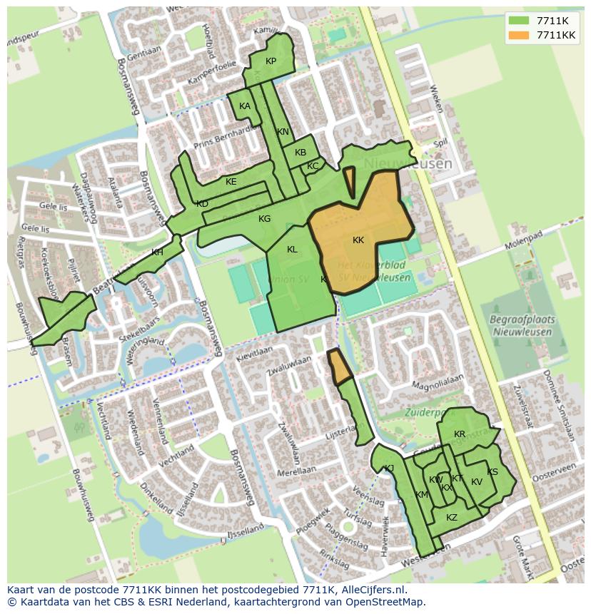 Afbeelding van het postcodegebied 7711 KK op de kaart.