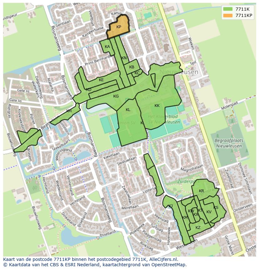 Afbeelding van het postcodegebied 7711 KP op de kaart.