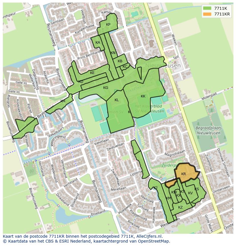 Afbeelding van het postcodegebied 7711 KR op de kaart.