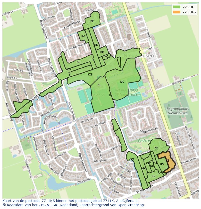 Afbeelding van het postcodegebied 7711 KS op de kaart.