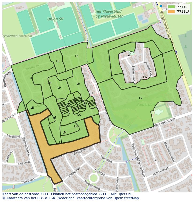 Afbeelding van het postcodegebied 7711 LJ op de kaart.