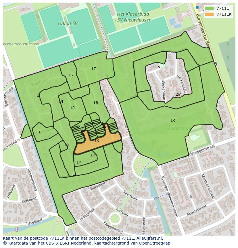 Afbeelding van het postcodegebied 7711 LK op de kaart.