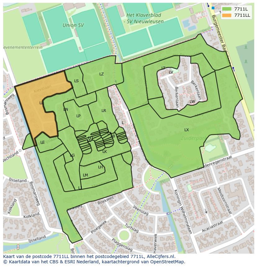 Afbeelding van het postcodegebied 7711 LL op de kaart.