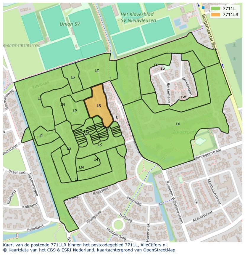Afbeelding van het postcodegebied 7711 LR op de kaart.