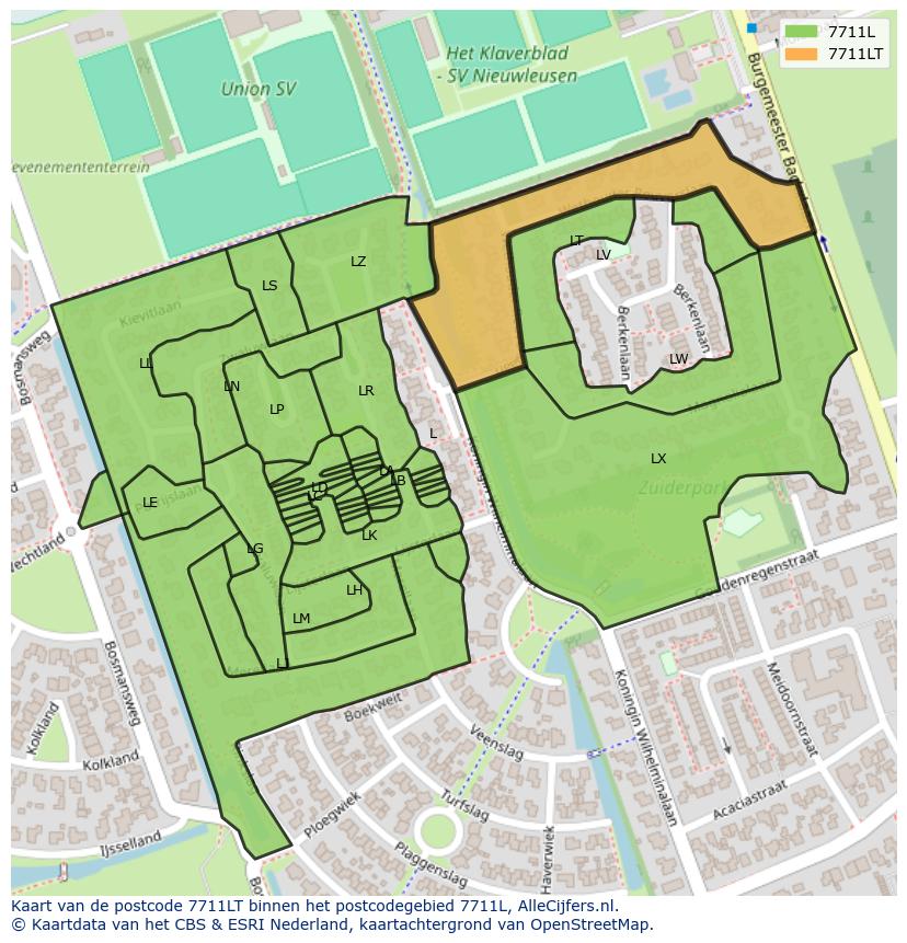 Afbeelding van het postcodegebied 7711 LT op de kaart.