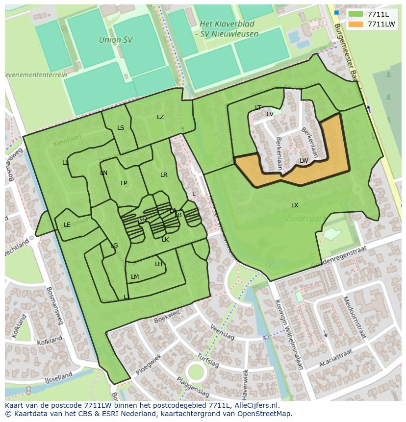 Afbeelding van het postcodegebied 7711 LW op de kaart.