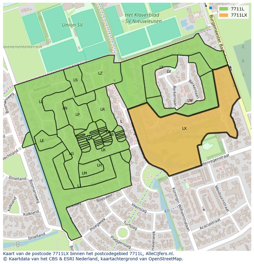Afbeelding van het postcodegebied 7711 LX op de kaart.