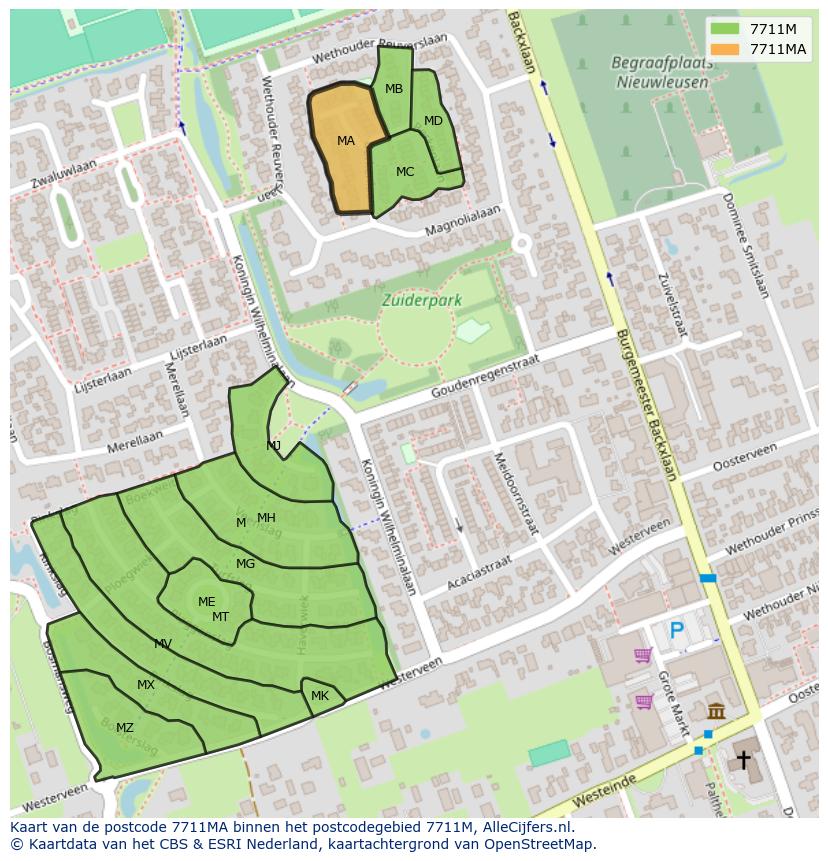 Afbeelding van het postcodegebied 7711 MA op de kaart.