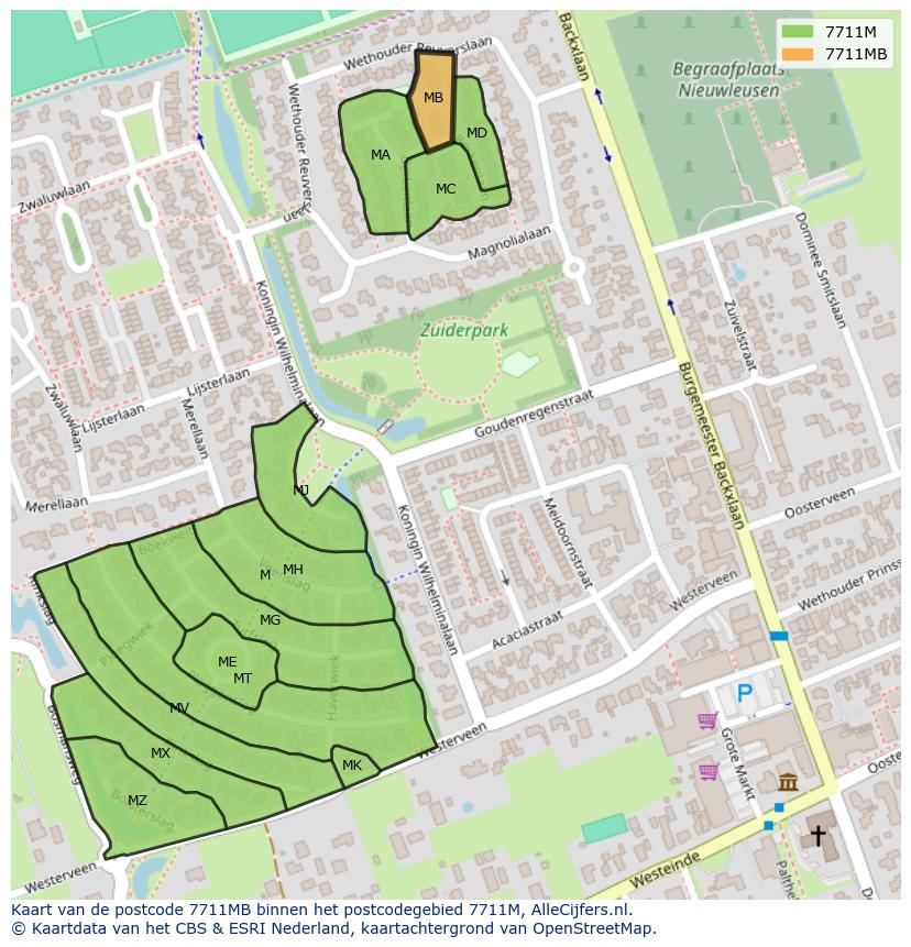 Afbeelding van het postcodegebied 7711 MB op de kaart.