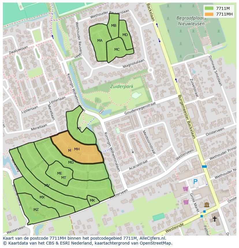 Afbeelding van het postcodegebied 7711 MH op de kaart.