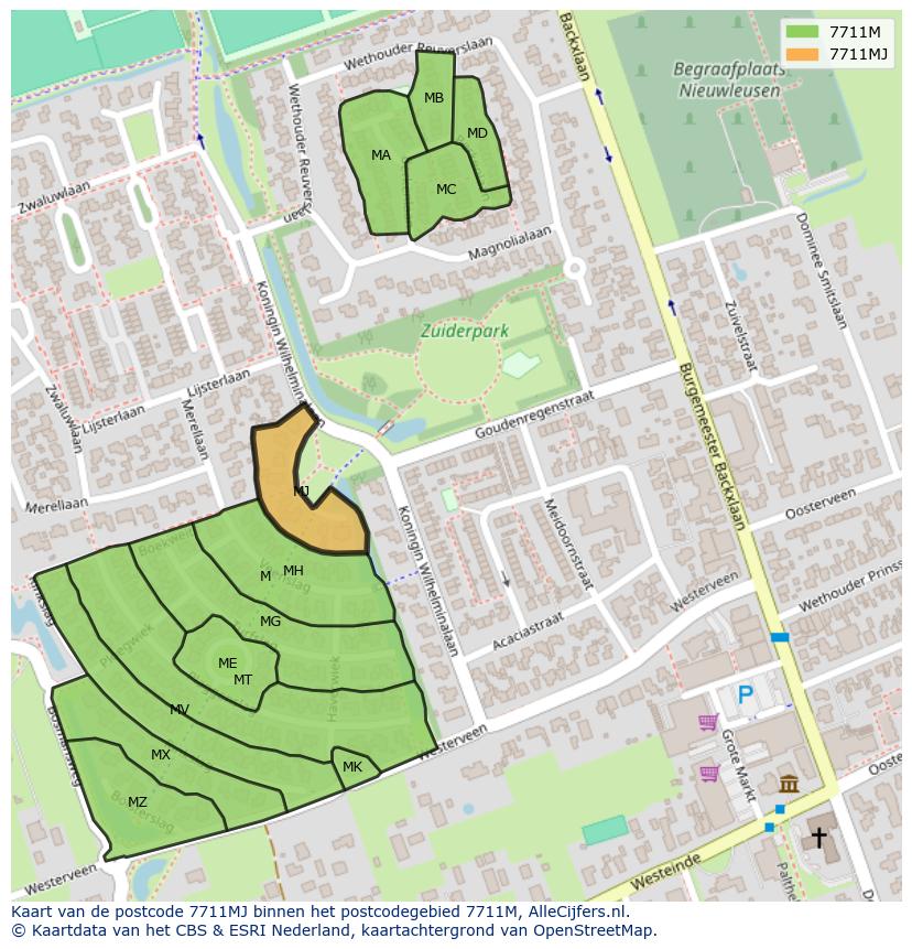 Afbeelding van het postcodegebied 7711 MJ op de kaart.