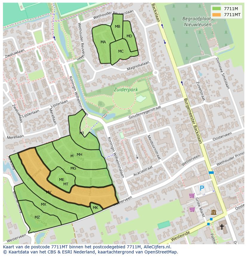 Afbeelding van het postcodegebied 7711 MT op de kaart.