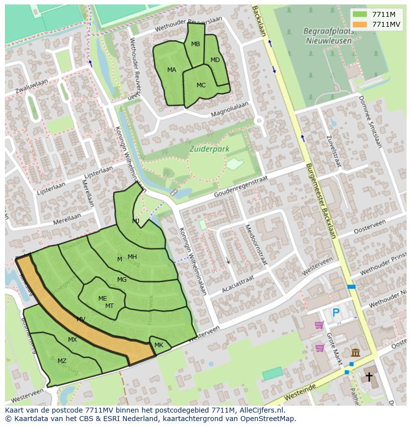 Afbeelding van het postcodegebied 7711 MV op de kaart.