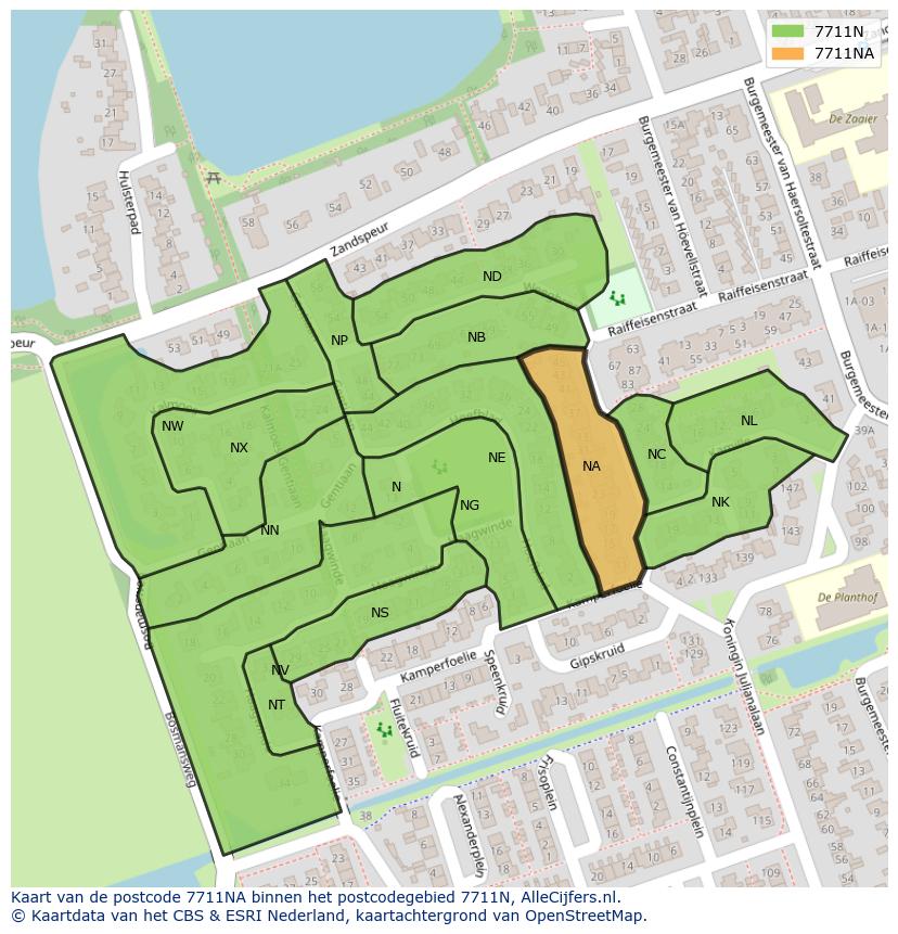 Afbeelding van het postcodegebied 7711 NA op de kaart.