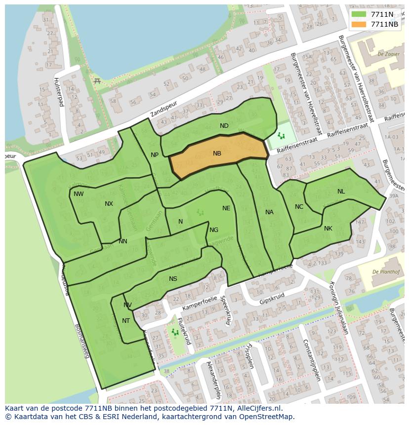 Afbeelding van het postcodegebied 7711 NB op de kaart.