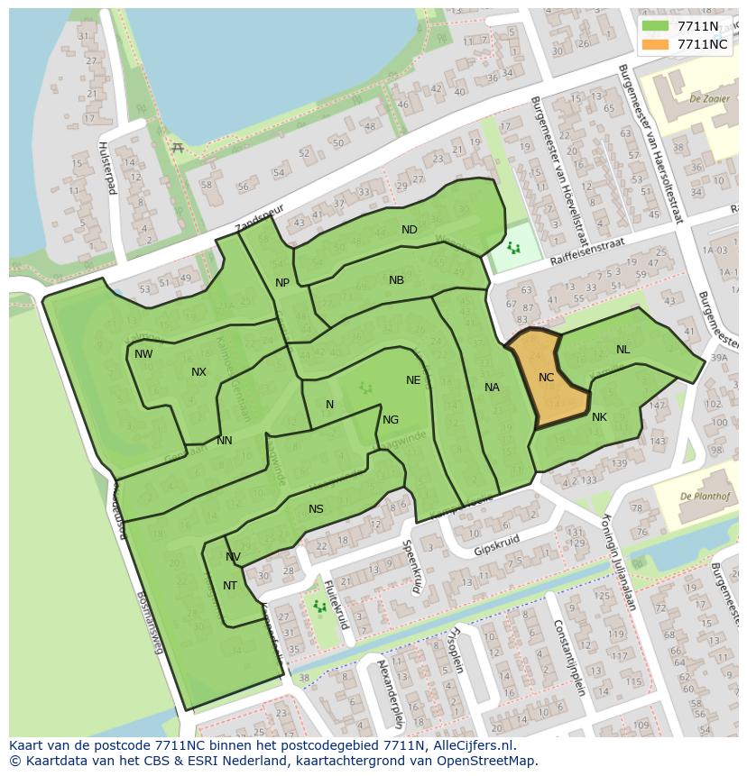 Afbeelding van het postcodegebied 7711 NC op de kaart.