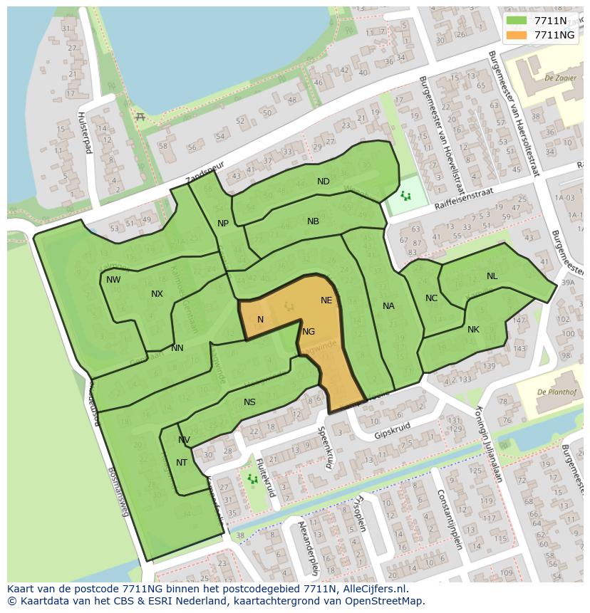 Afbeelding van het postcodegebied 7711 NG op de kaart.