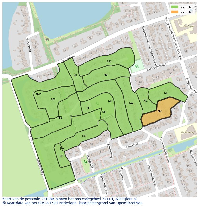 Afbeelding van het postcodegebied 7711 NK op de kaart.
