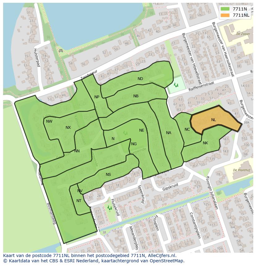 Afbeelding van het postcodegebied 7711 NL op de kaart.