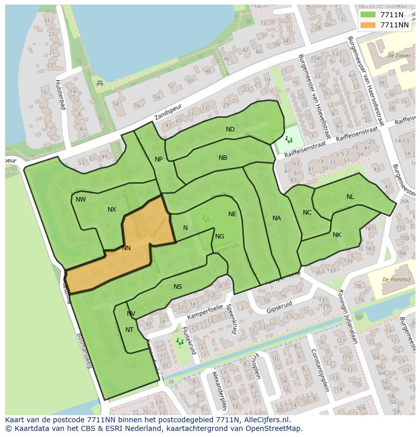 Afbeelding van het postcodegebied 7711 NN op de kaart.