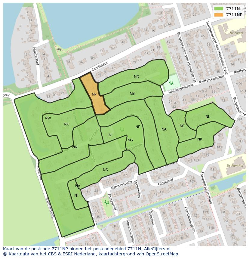 Afbeelding van het postcodegebied 7711 NP op de kaart.