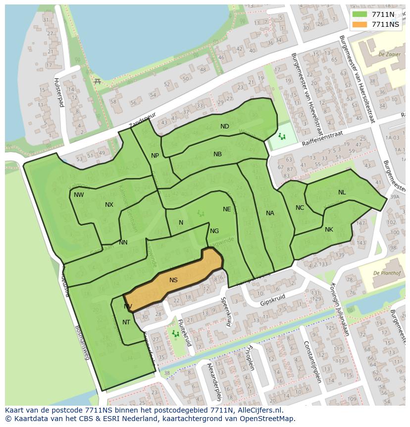 Afbeelding van het postcodegebied 7711 NS op de kaart.