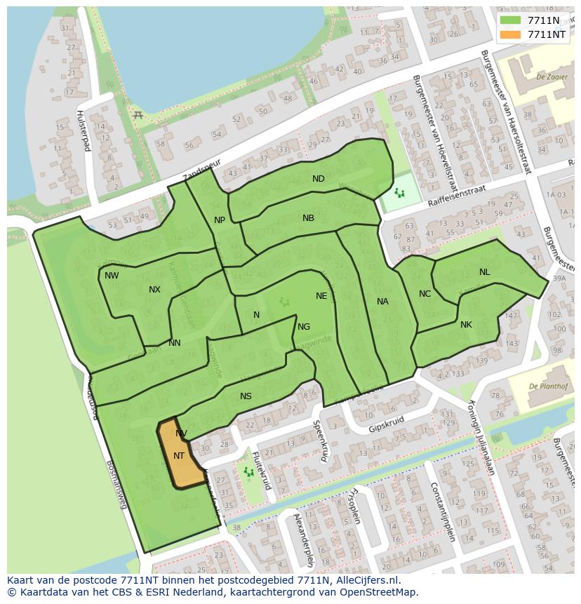 Afbeelding van het postcodegebied 7711 NT op de kaart.