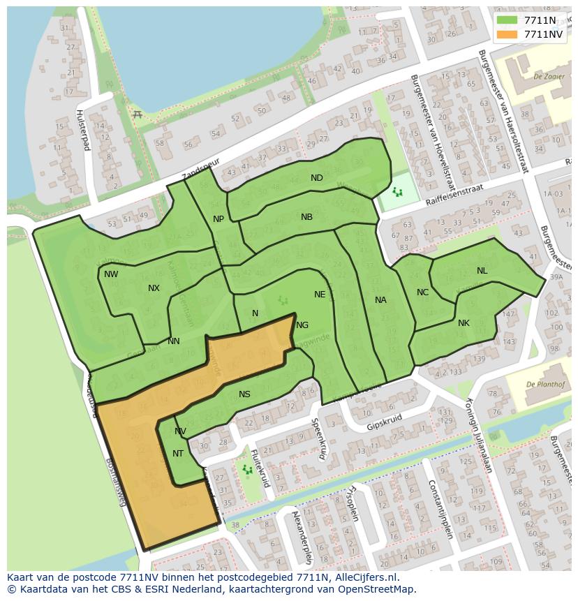 Afbeelding van het postcodegebied 7711 NV op de kaart.