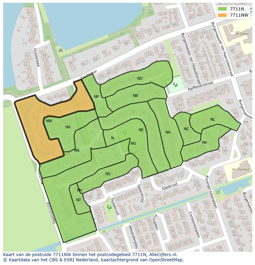 Afbeelding van het postcodegebied 7711 NW op de kaart.